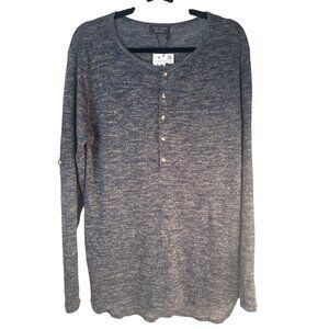 ZARA Man Blue Marled Large Long Sleeve Henley Shirt New